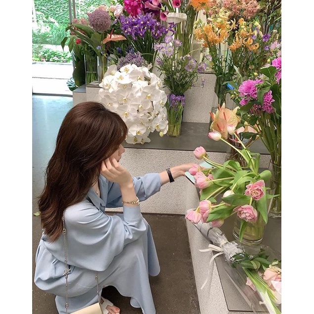 Váy sơ mi dáng suông kèm dây buộc, váy sơ mi mặc đi làm đi chơi