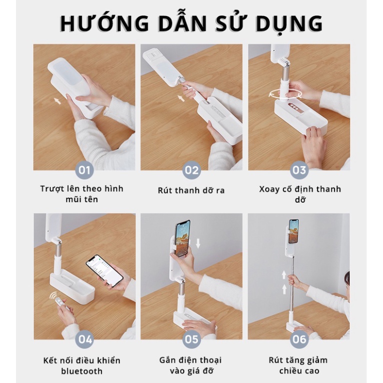 Đèn Livestream Standbox V6 có tay đỡ nằm ngang gập gọn đa năng xoay 360 độ, điều khiển chụp ảnh từ xa