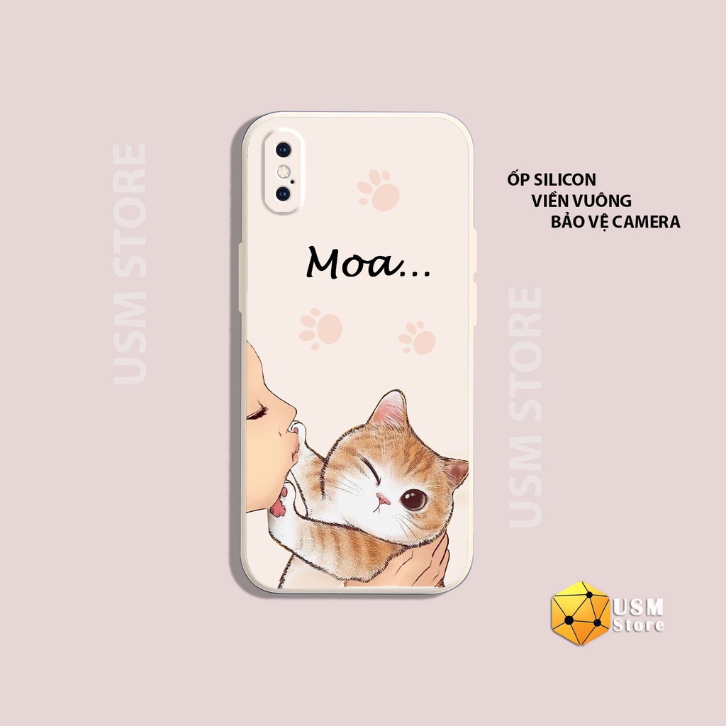 Ốp điện thoại iphone 6/6s/6plus/7plus/8/8plus/X/XS/XSmax/XR viền vuông có cạnh bảo vệ camera, hình mèo dễ thương