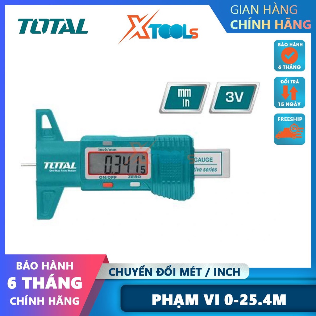 Thước đo độ sâu điện tử TOTAL TMT332501, thước độ sâu dùng pin 3V, phạm vi đo: 0-25.4mm, đọc: 0,01mm -CHÍNH HÃNG-XTOOLS