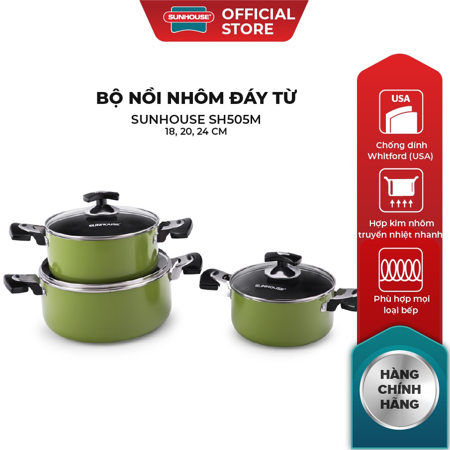 Bộ nồi nhôm chống dính SUNHOUSE SH505 (màu vàng)