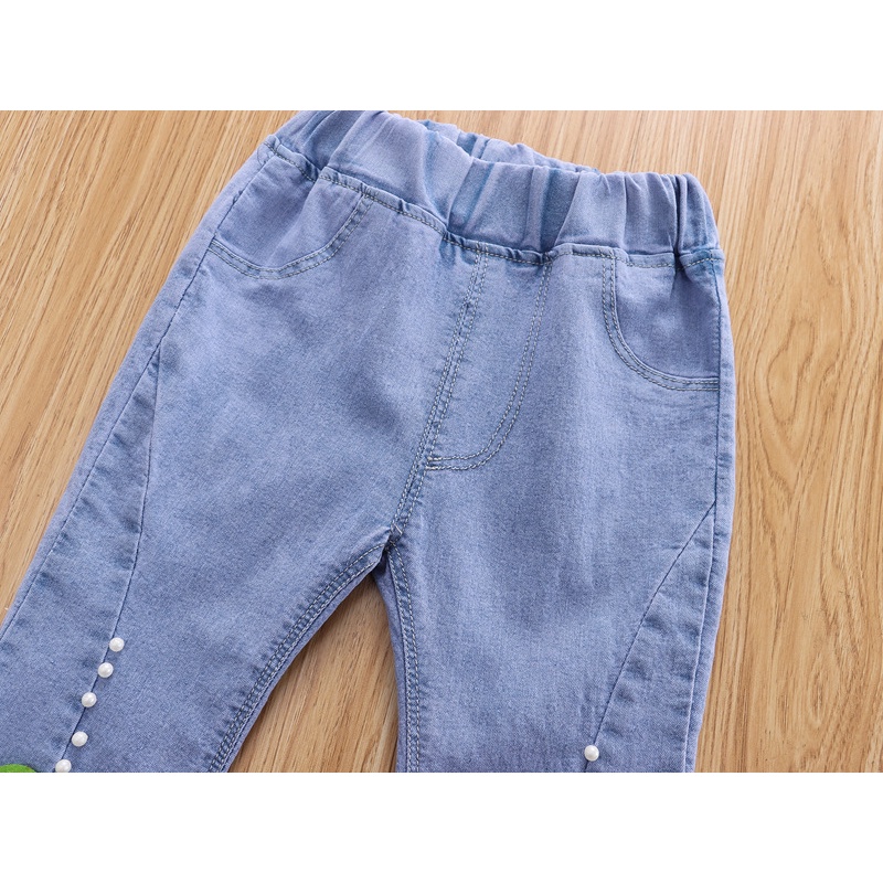 Quần Jeans Thắt Nơ Co Giãn Thời Trang Mùa Hè Cho Bé Gái 1-6 Tuổi