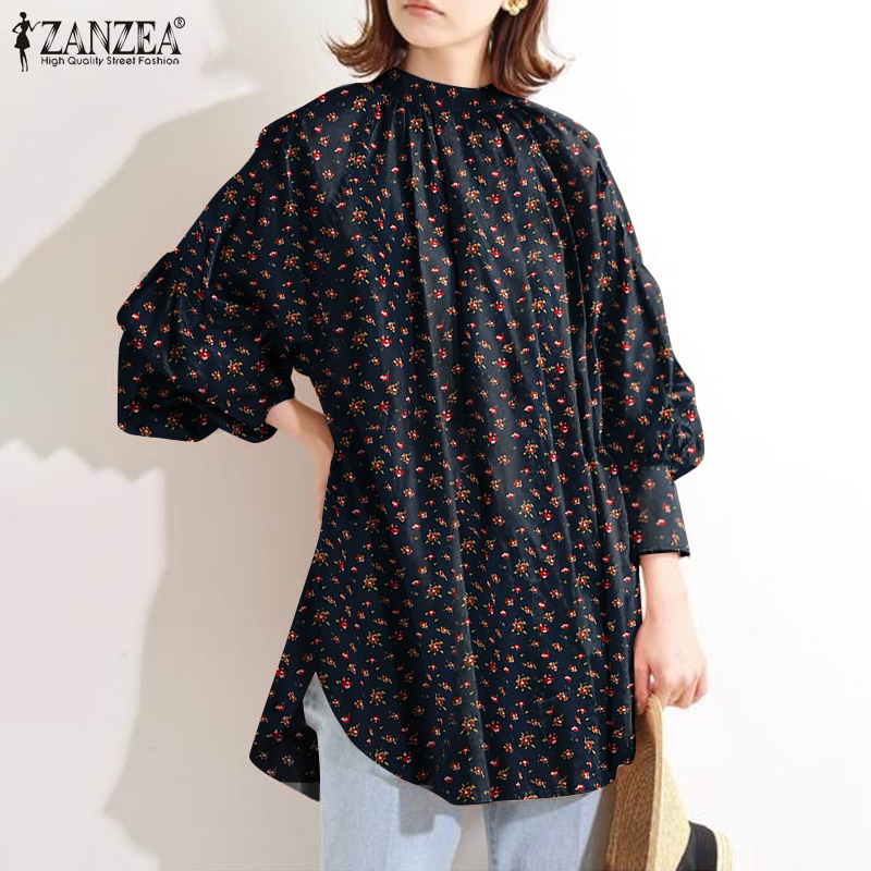 ZANZEA Women Stand Collar Printed Long Puff Sleeve Loose Blouse | BigBuy360 - bigbuy360.vn