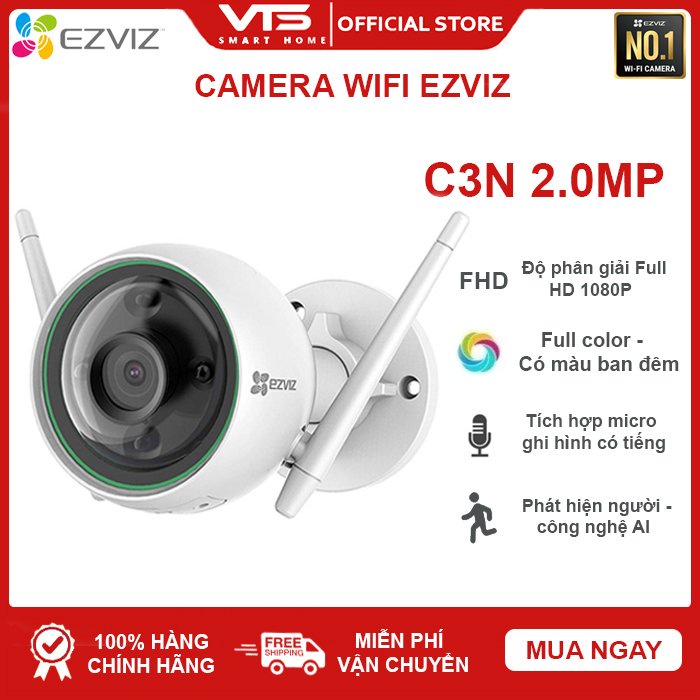 Camera WIFI EZVIZ CS-C3N 2.0MP, CS-C3N-A0-3H2WFRL 1080P ngoài trời - Tích hợp Micro Thu Âm -  Full color