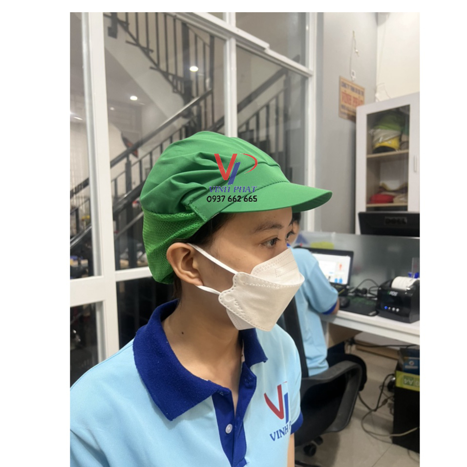 Nón Lưới Ngắn Trùm Tóc Màu Xanh Két Công Nhân Chế Biến - Mũ Vải Lưới Trùm Tóc Xanh Két Bảo Hộ - Ảnh Thật