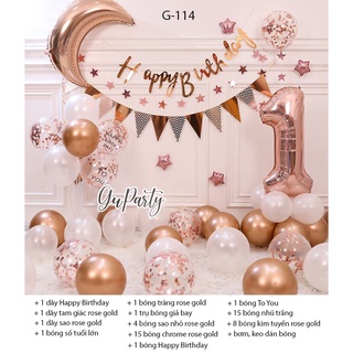Set Bóng Thôi Nôi Sinh Nhật Bé Gái Hồng Gold