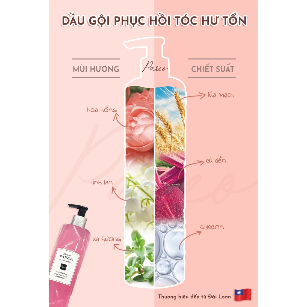 Combo[Gội-Xả] PHỤC HỒI HƯ TỔN PARCO,dưỡng tóc mềm mượt - Nuôi dưỡng, phục hồi, giữ ẩm và tăng độ đàn hồi cho