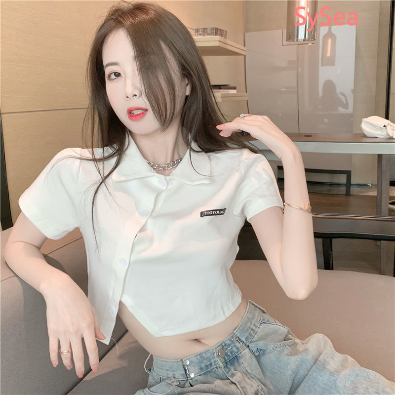 Áo croptop kiểu không đối xứng phong cách hè nữ tính