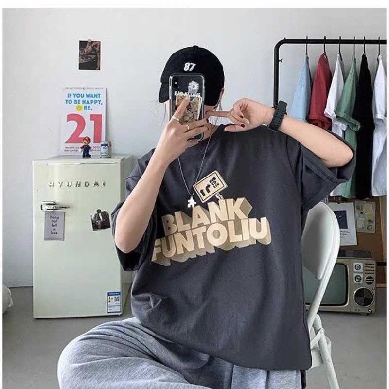 Áo thun tay lỡ nam nữ, áo phông unisex form rộng chất cotton in chữ BLANK