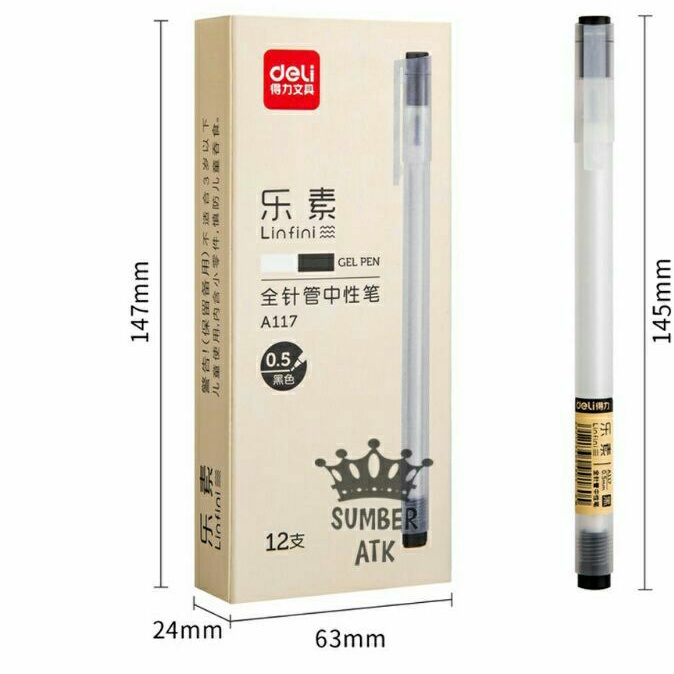 Bút bi gel màu đen 0.5mm deli chính hãng vỏ trắng suốt cực xinh