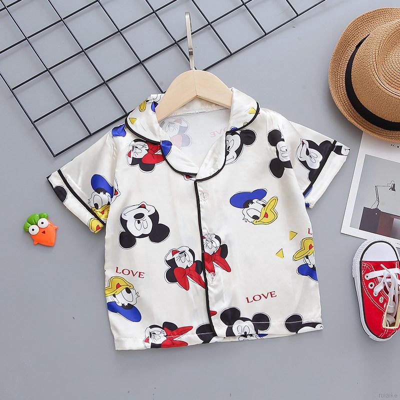 Set Đồ Ngủ Ngắn Tay In Hình Chuột Mickey Dễ Thương Cho Bé