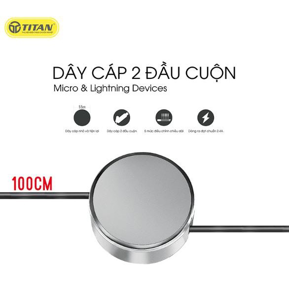 Cáp cuộn rút TITAN - CA31 2in1 (lightnings+micro)