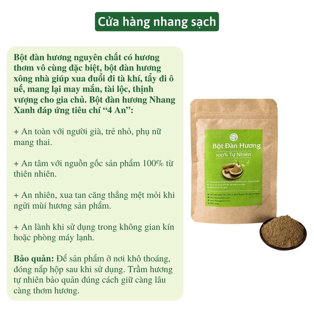 Bột đàn hương Nhang Xanh - 100% từ đàn hương nguyên chất, hương thơm gỗ thiêng Ấn Độ