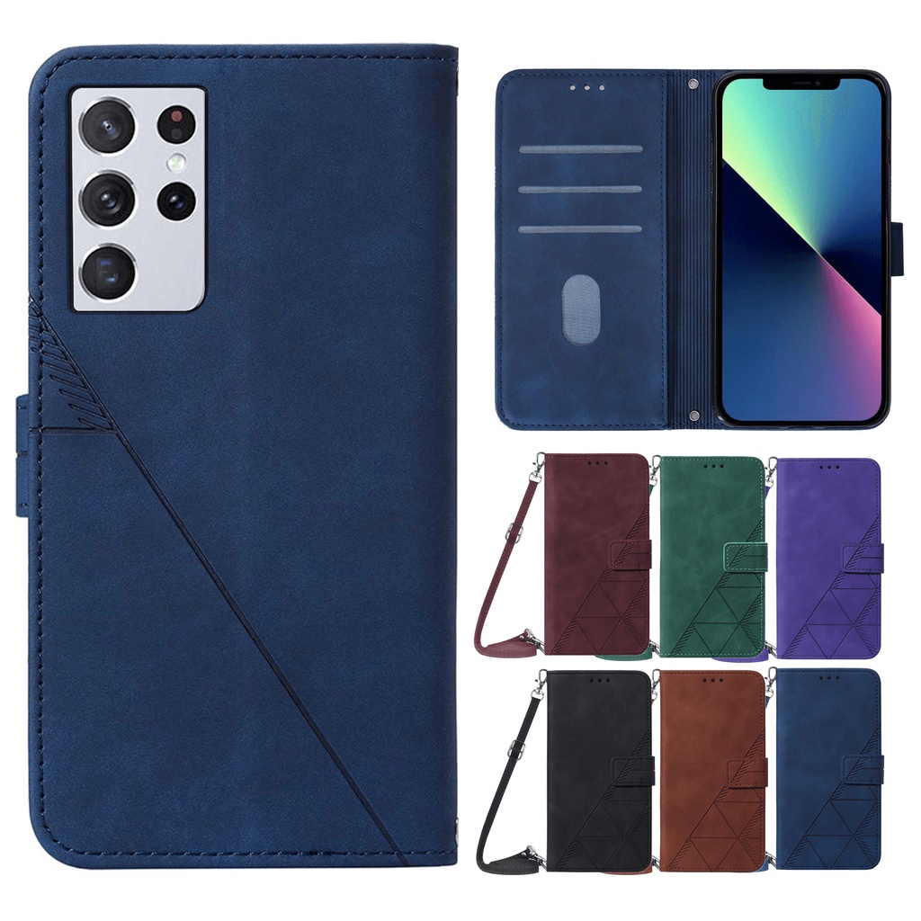 Ốp Điện Thoại Da Họa Tiết Dập Nổi 3D Có Dây Đeo Dài Cho Alcatel 1s 3L 2021