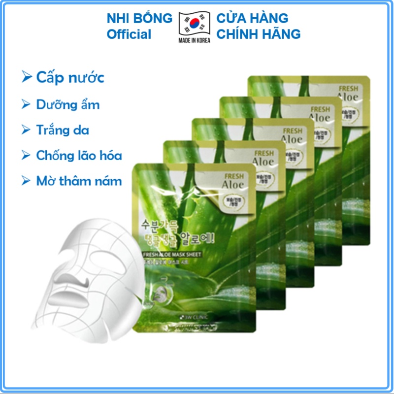 Combo 10 Túi mặt nạ giấy dưỡng ẩm -Mặt nạ dưỡng da chiết xuất từ lô hội 3W Clinic Hàn Quốc [Hàng Nhập Khẩu]