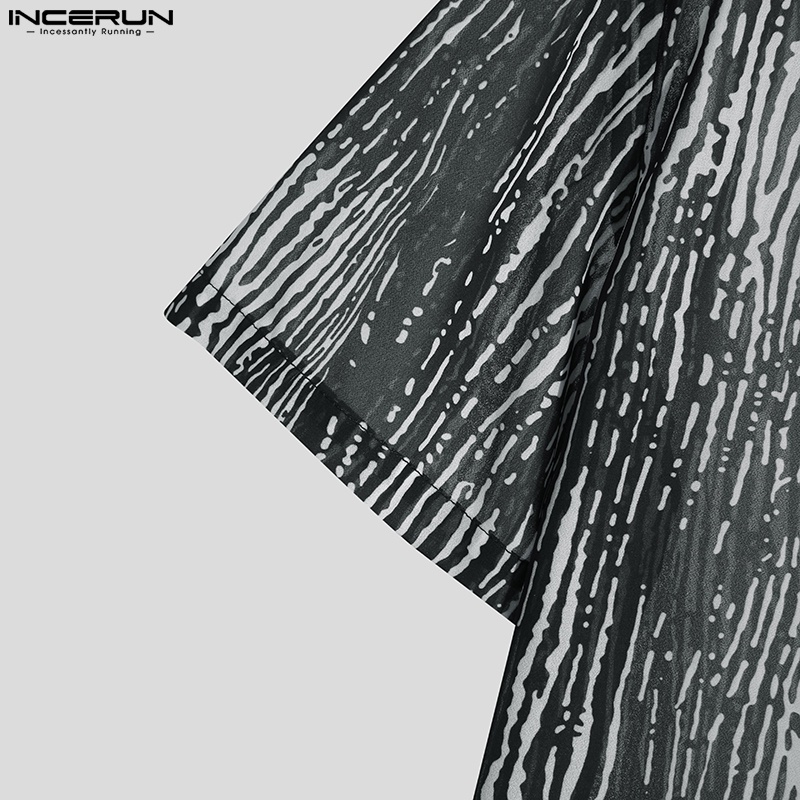 Áo sơ mi INCERUN mỏng nhẹ họa tiết kẻ sọc cho nam