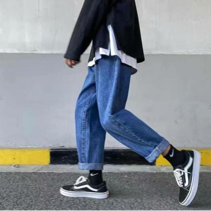 Quần Bò Ống Rộng Nam Nữ Cạp Chun Phong Cách HIPHOP STREETWEAR Quần Jeans Ống Rộng Dễ Phối Đồ Có Bigsize  ྆  ཾ ་