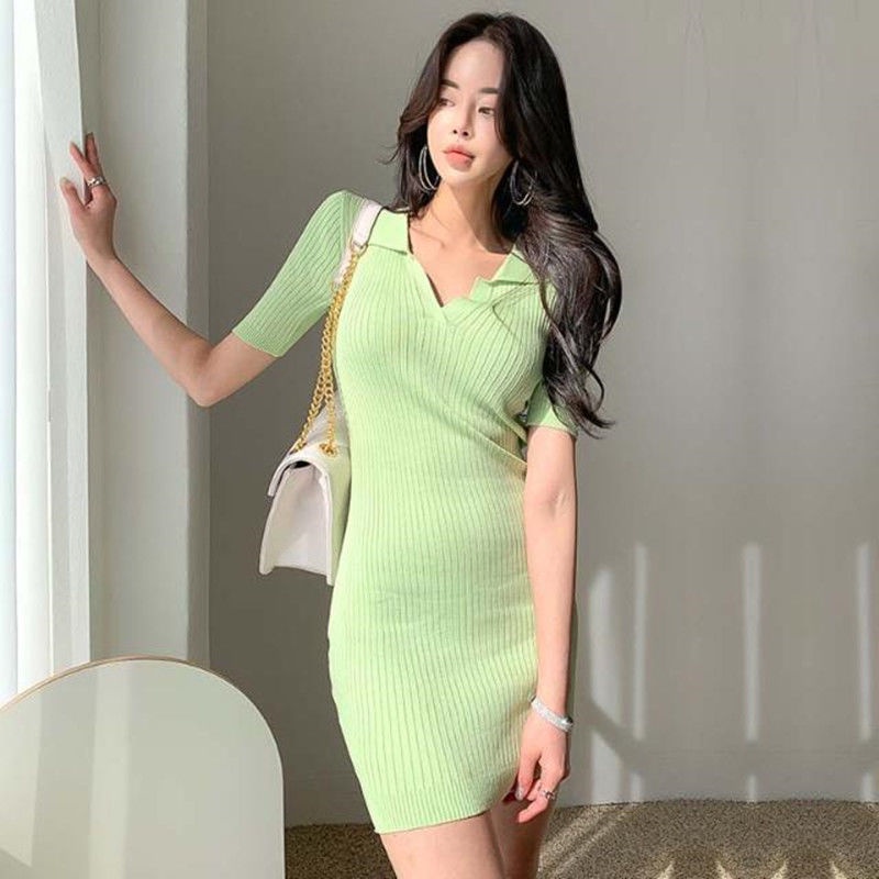 Đầm Body Nữ Ngắn Len Trơn Cổ Chữ V Smide Clothing