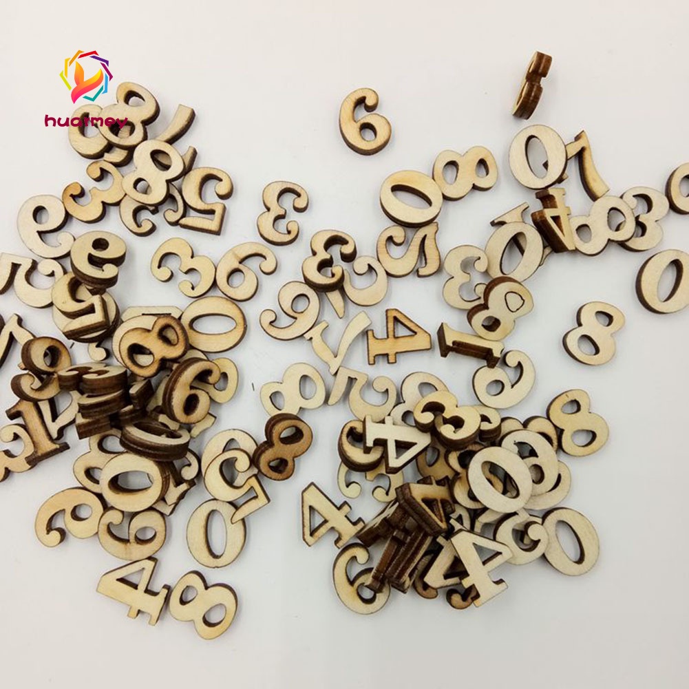 Set 100 nút gỗ không có lỗ hình chữ cái và chữ số đáng yêu
