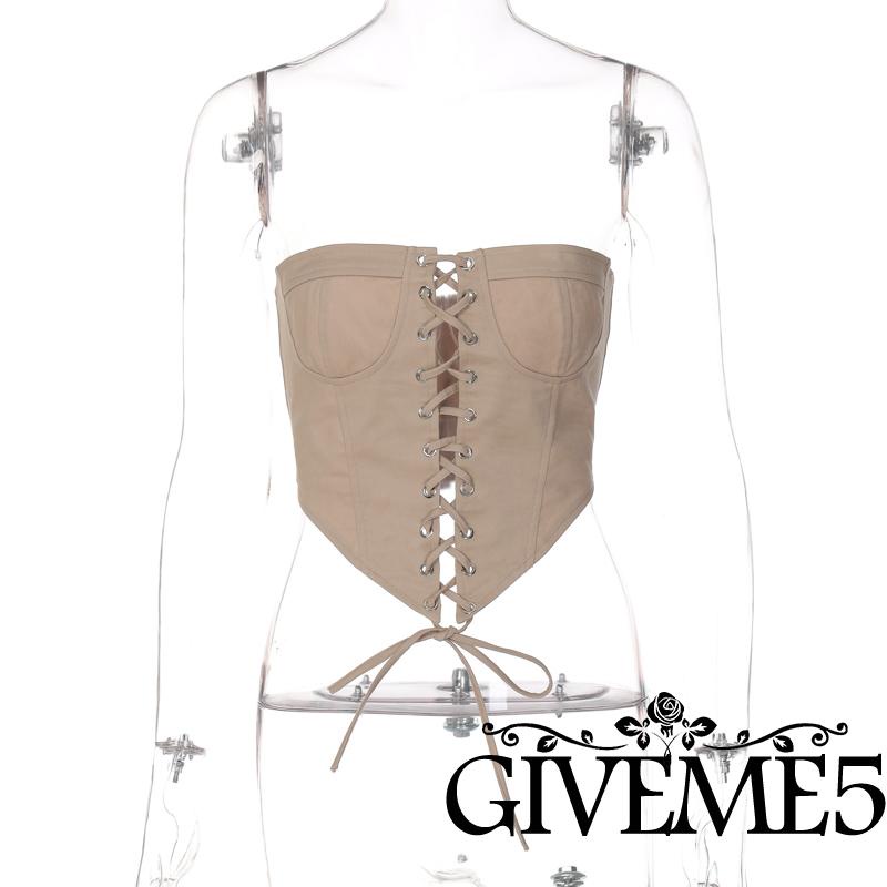 GIVEME-Women´s TubeTops Drawstring Straps Irregular Triangle Hem Off-Shoulder Slim-fitting Tops