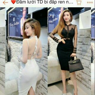 Đầm body lưới bi đắp ren