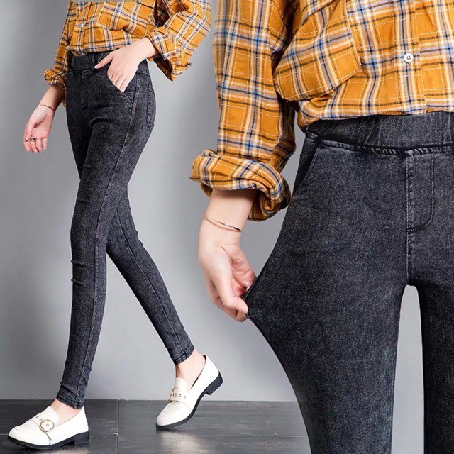 Quần Legging giả Jean cạp cao (Lót Lông/Không Lót Lông)