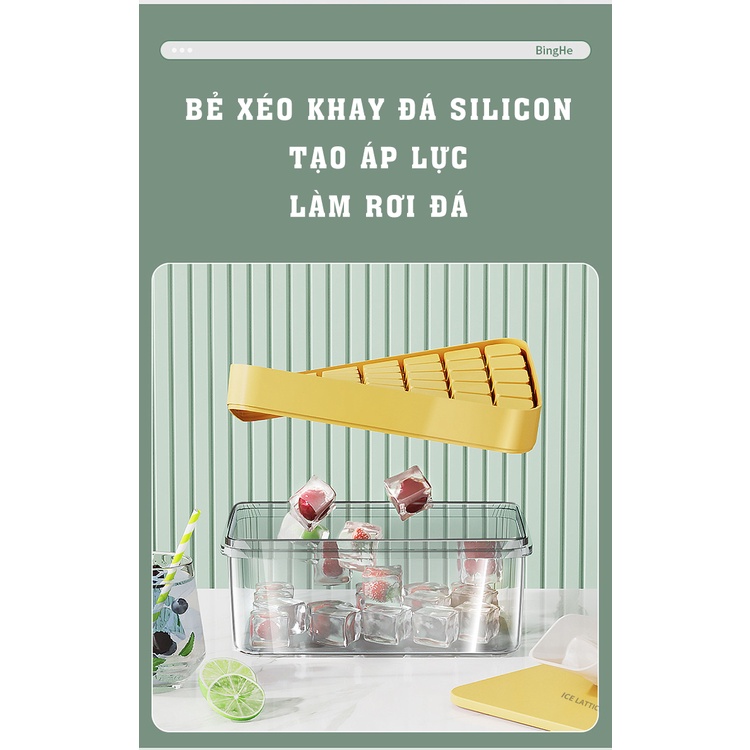 Khay Làm Đá Viên Silicon có Nắp tiện lợi 2022 + Tặng Xẻng Xúc Đá – BLUE DEER