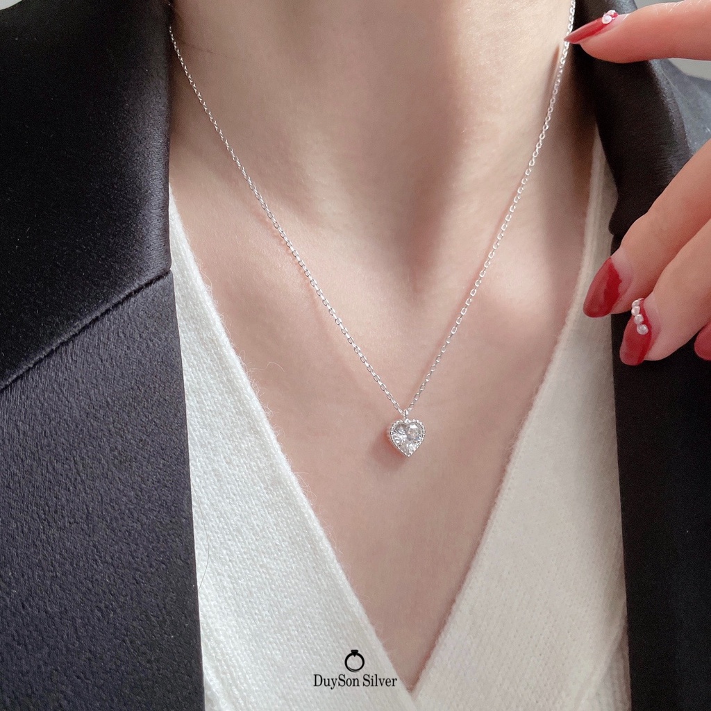 Dây chuyền bạc nữ mặt trái tim đính đá, vòng cổ bạc 925 DUYSON SILVER [DCKX16]