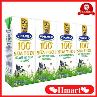[LỐC 4 HỘP]  Hộp Sữa Tươi Tiệt Trùng Không Đường Vinamilk 100% Sữa Tươi 180ml