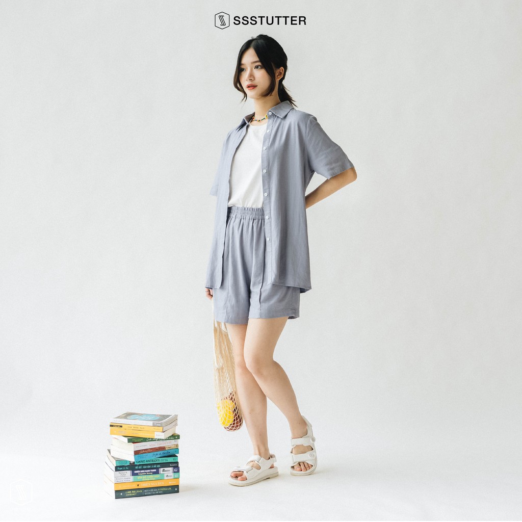 Áo sơ mi nữ SSSTUTTER cổ đức dáng xuông chất linen thoáng mát thoải mái  summerset shirt