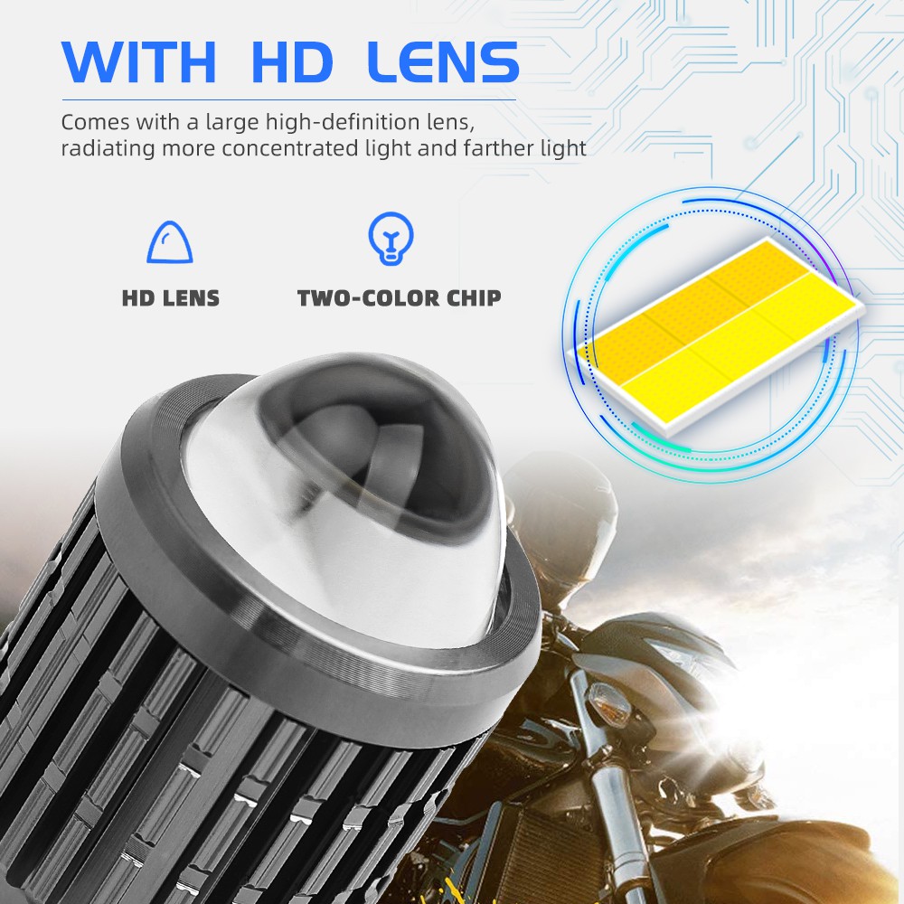 UNI-SHINE 1 CÁI H4 LED H6 / BA20D P15D Đèn pha Xe máy Đèn pha Đèn pha Ống kính Moto 6000LM Đèn Hi Lo Phụ kiện Xe tay ga Đèn sương mù 6500K 12V