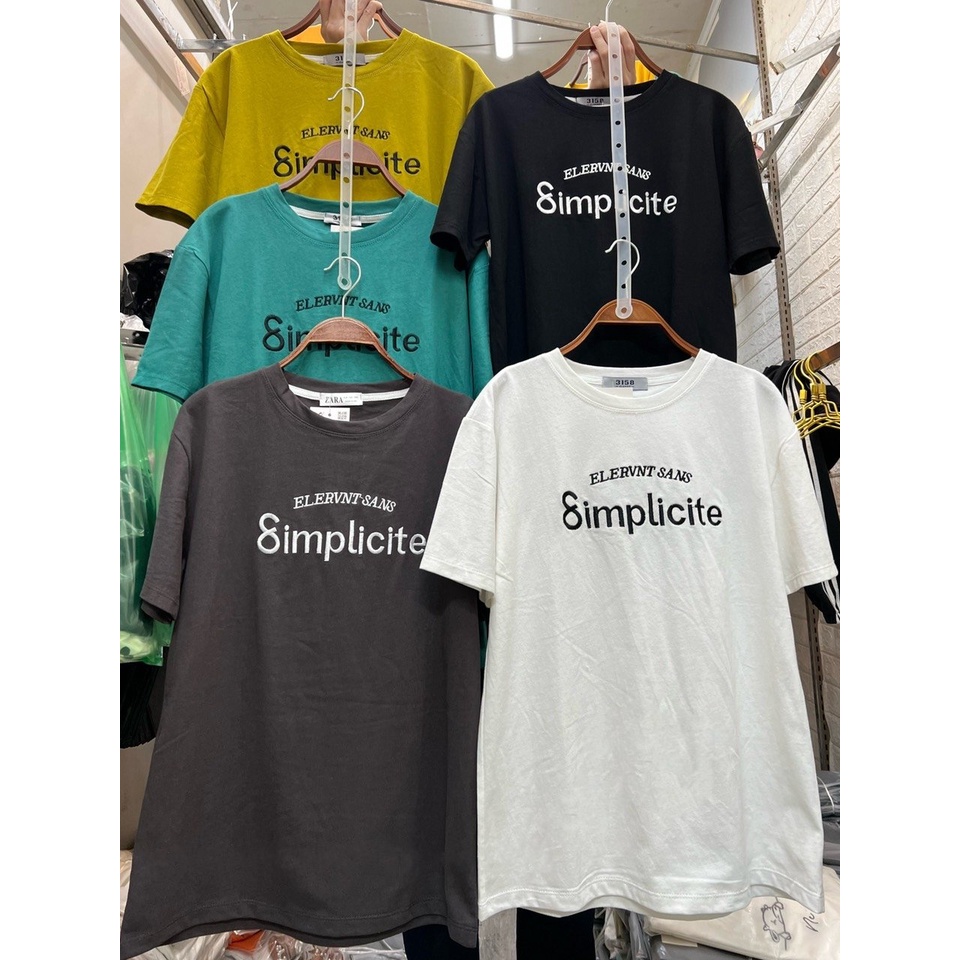 Áo thun tay lỡ freesize mẫu Simplicite basic phong cách streetwear đồ đôi nam nữ vải Quảng Châu 3158 đẹp
