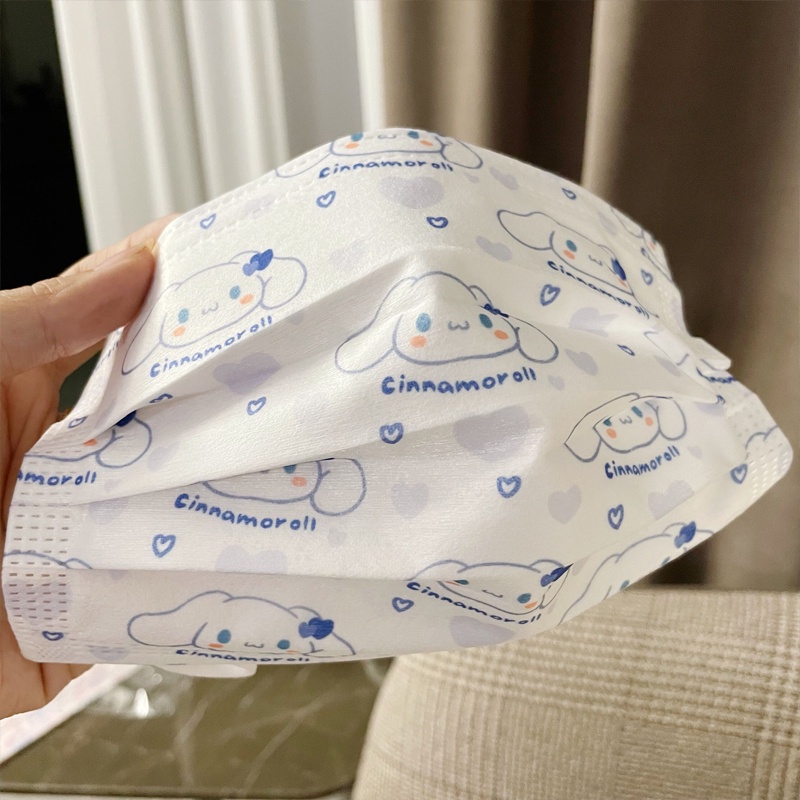 Set 10 Khẩu Trang 3 Lớp Hình Sanrio Cinnamoroll Hello Kitty Cho Nam Nữ