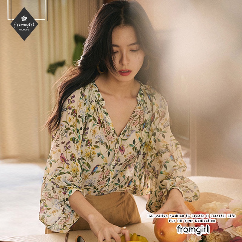 Áo Sơ Mi Voan Mỏng Họa Tiết Hoa Phong Cách Pháp Thời Trang Mùa Thu Cho Nữ