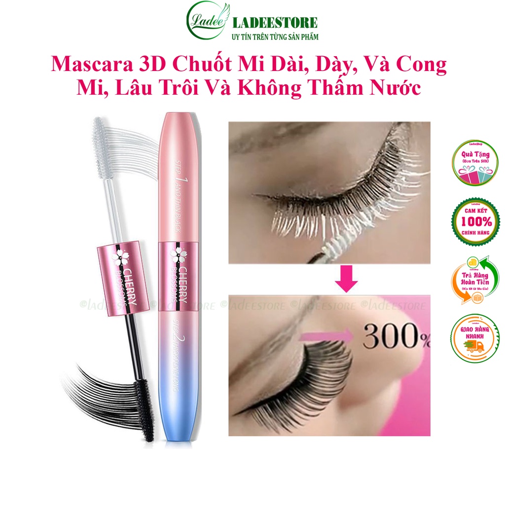 Mascara, Chuốt Mi Cong và Dài, Thiết Kế 2 Đầu Chuốt 1 Đầu Kéo Dài Mi, Đầu Còn Lại Làm Dày Và Cong Mi, Mascara Lâu Trôi