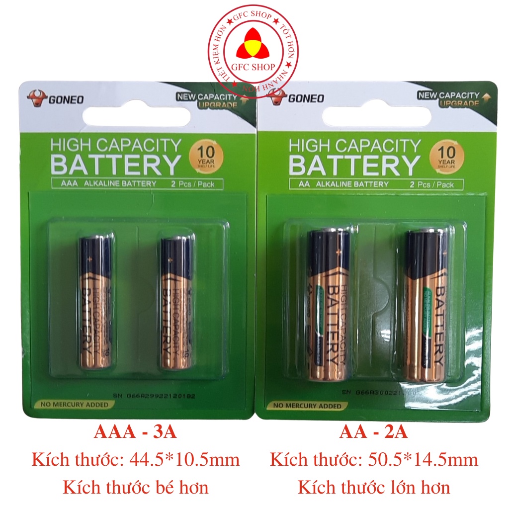 Pin kiềm Akaline - PIN Goneo 2 cỡ AA hoặc AAA 1.5V - (1 Cặp 2 viên) - Không chảy nước