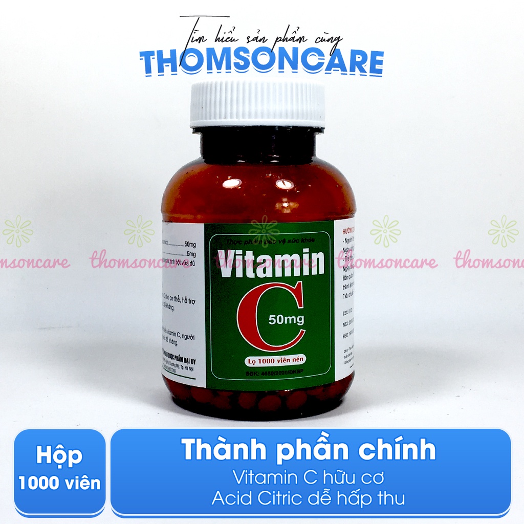 Vitamin C 50mg lọ 1000 viên nén - Bổ sung Vitamin C cho cơ thể, tăng cường sức đề kháng, giảm chảy máu cam