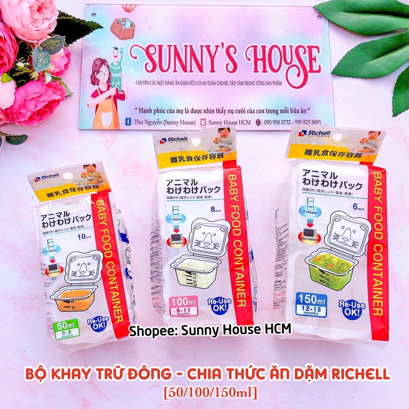 ☁♞✺Bộ Chia Thức Ăn - Khay Trữ Đông Đồ Dặm Cho Bé Richell [50ml/100ml/150ml]