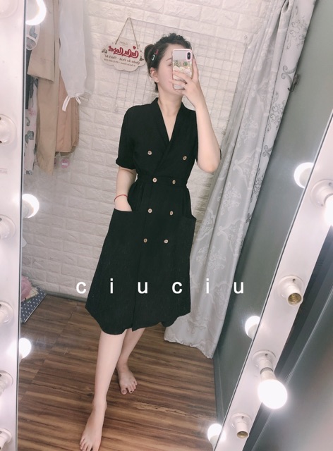 [Mã FATHANG5 giảm 10K đơn 50K] 🖤🖤Đầm Cổ Vest Nút 2 Túi Dáng Dài ♥️♥️ | BigBuy360 - bigbuy360.vn