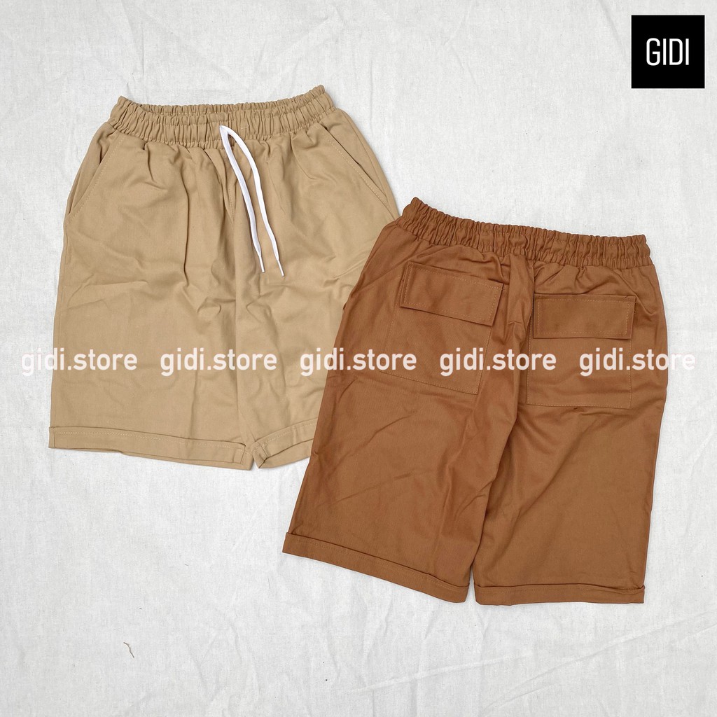 Quần short Kaki Nam nữ Unisex ống suông eo co giãn - quần đùi ngắn form OVERSIZE phong cách dạo phố thời trang