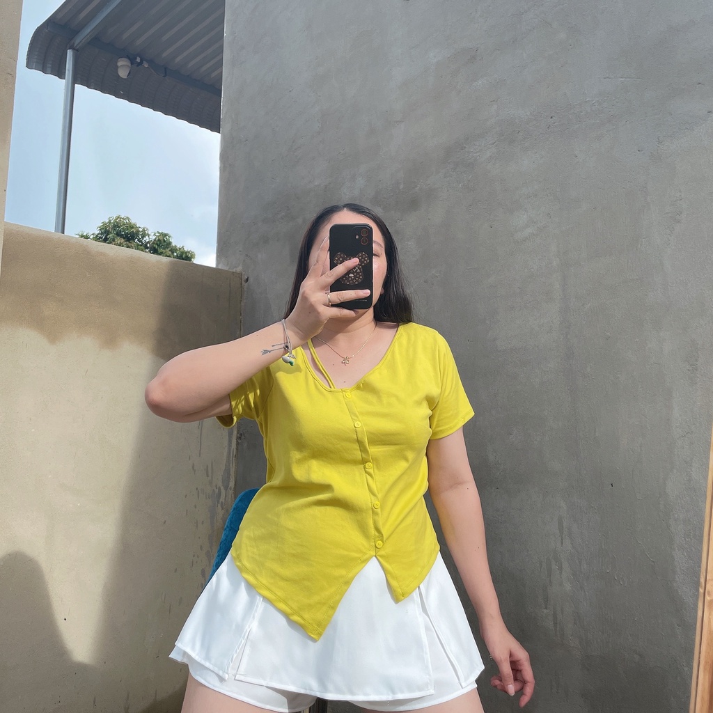 Áo Thun Kiểu Bigsize Nút Xéo Lên Phom Dễ Thương Che Bụng Cực Tốt  A35