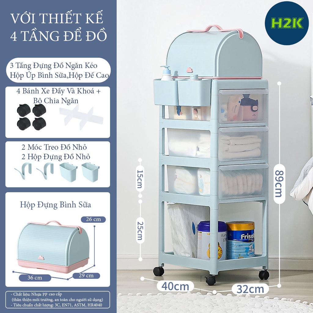Kệ Đựng Đồ Sơ Sinh Đa Năng Yeya Dành Cho Bé Kết Hợp Hộp Đựng Bình Sữa Cỡ Lớn Có Bánh Xe Đẩy Tiện Lợi