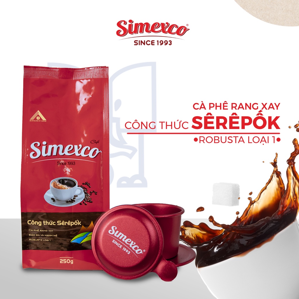 Cà phê mộc, pha phin, 100% Robusta, rang xay nguyên chất, công thức Serepok, Simexco