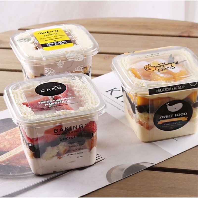 50 Hộp Nhựa Vuông/ Oval Đựng Bánh Lạnh, Bánh Mousse, Tiramisu