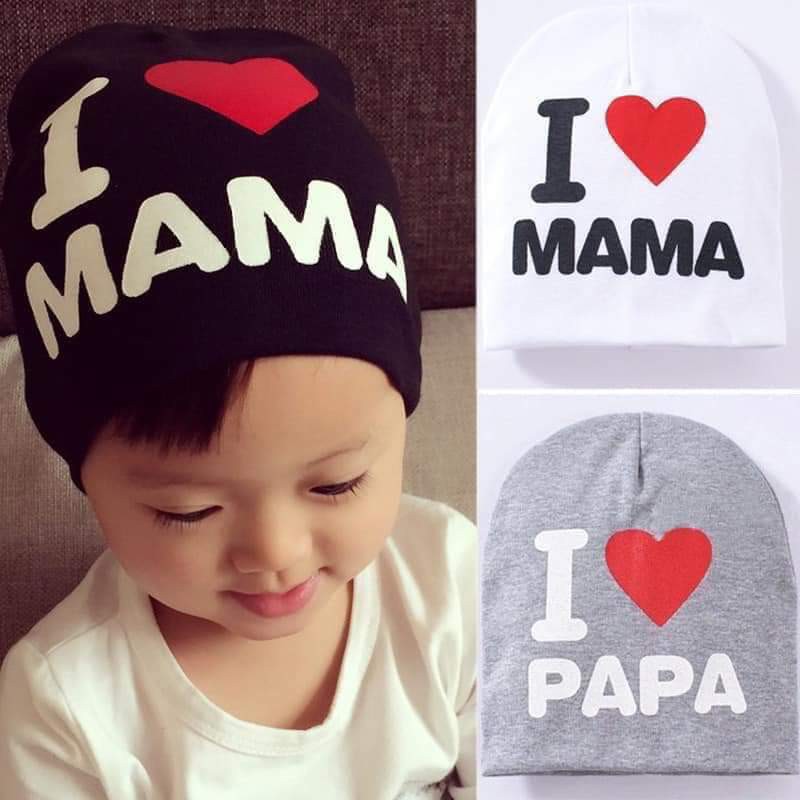 mũ len cho bé I LOVE MAMA - I LOVE PAPA