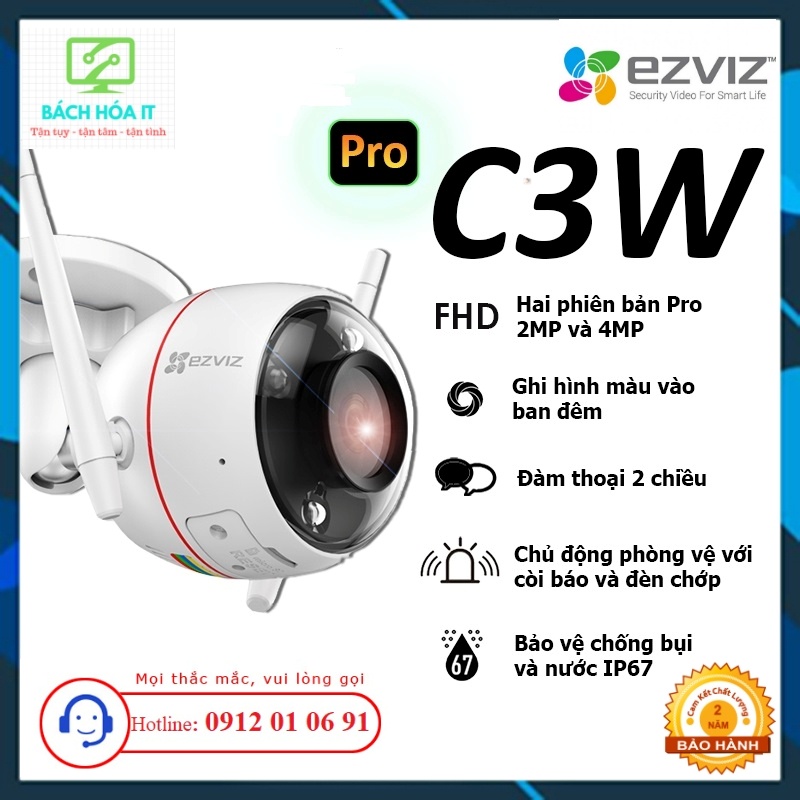 Camera IP Wifi ngoài trời Ezviz C3W Pro có màu ban đêm 2M/4M, chính hãng, bảo hành 24 tháng