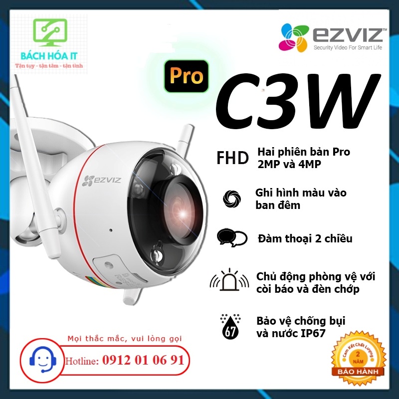 Camera IP Wifi ngoài trời Ezviz C3W Pro có màu ban đêm 2M/4M, chính hãng, bảo hành 24 tháng | WebRaoVat - webraovat.net.vn