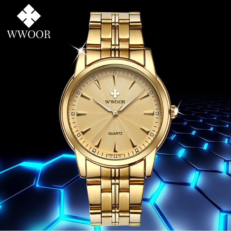 WWOOR Men's Watches Waterproof Fashion Sport Stainless Steel Metal Quartz Watch Genuine Clock - 8028