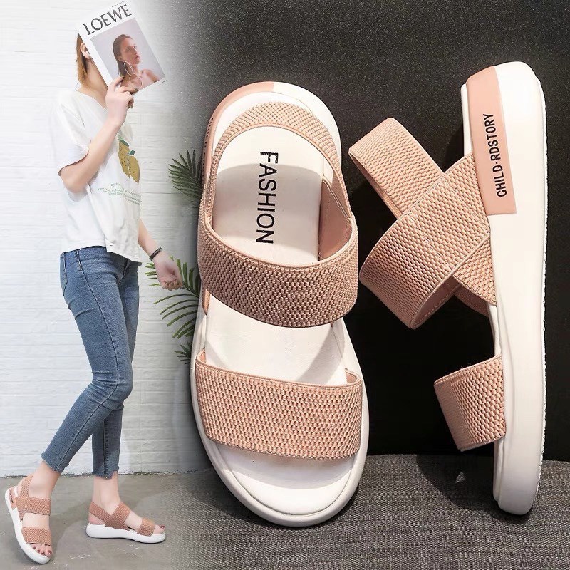 Sandal quai 2 cầu chun co giãn bản to ôm chân đế trắng - 3P