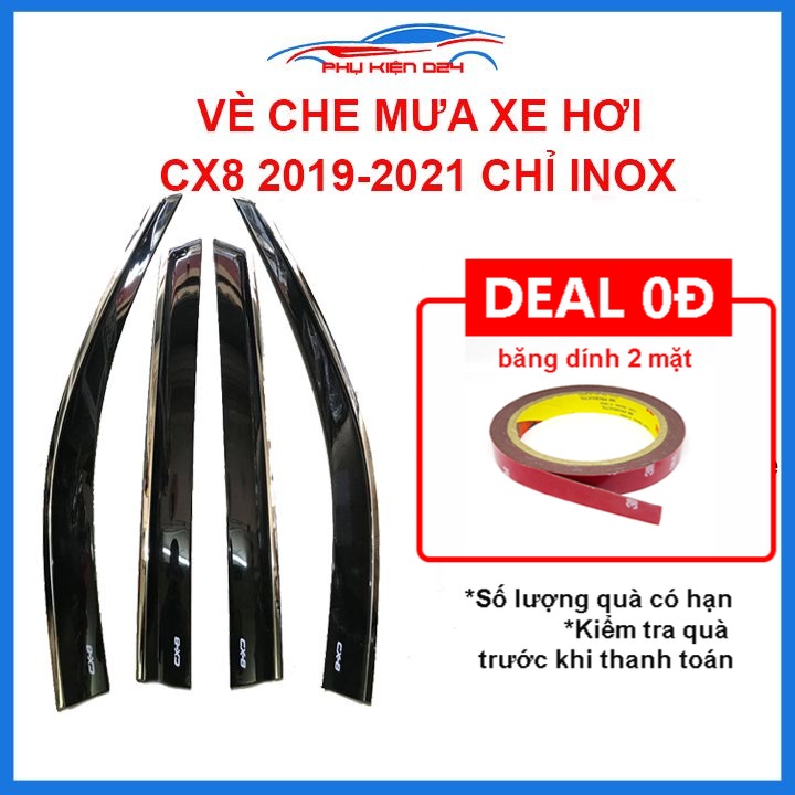 Vè mưa CX8, CX-8 2019-2021 vè chỉ Inox che mưa bảo vệ xe